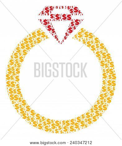 Ruby Ring Composition Of Dollars And Circle Spots. Vector Banking Symbols Are Grouped Into Ruby Ring