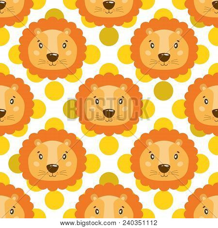Seamless Vector Baby Pattern With Animals Lion Face. Illustration