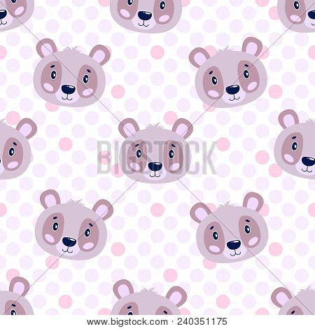 Seamless Vector Baby Pattern With Animals Panda Face. Illustration