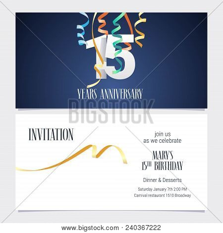 15 Years Anniversary Invitation To Celebrate The Event Vector Illustration. Design Template Element 