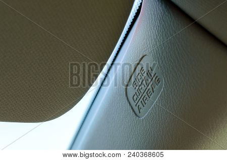 Srs Curtain Airbag At C Pillar In Modern Car, Supplemental Restraint System.