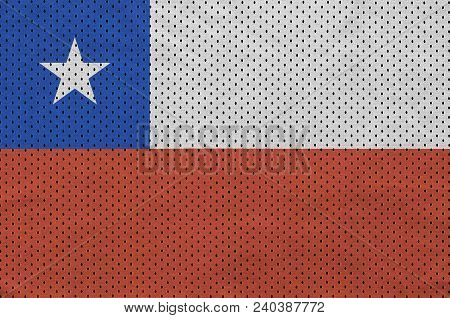 Chile Flag Printed On A Polyester Nylon Sportswear Mesh Fabric With Some Folds