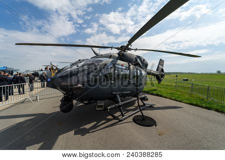 Berlin, Germany - April 25, 2018: Utility Helicopter Airbus Helicopters H145m. German Army. Exhibiti