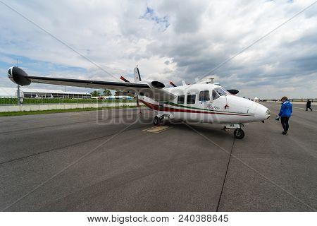 Berlin, Germany - April 25, 2018: Civil Utility Aircraft Piaggio P.166c. Exhibition Ila Berlin Air S