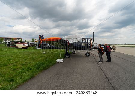 Berlin, Germany - April 25, 2018: Military Trainer Aircraft North American T-28b Trojan. United Stat