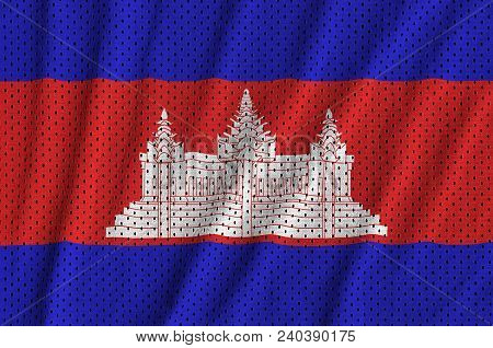 Cambodia Flag Printed On A Polyester Nylon Sportswear Mesh Fabric With Some Folds