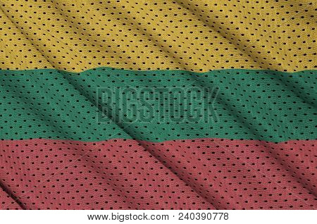 Lithuania Flag Printed On A Polyester Nylon Sportswear Mesh Fabric With Some Folds