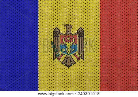 Moldova Flag Printed On A Polyester Nylon Sportswear Mesh Fabric With Some Folds