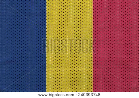 Chad Flag Printed On A Polyester Nylon Sportswear Mesh Fabric With Some Folds