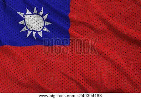 Taiwan Flag Printed On A Polyester Nylon Sportswear Mesh Fabric With Some Folds