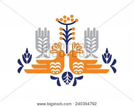 Folk Decorative Compositional Elements For Tags, Cards, Emblems, Logos. Folk Art