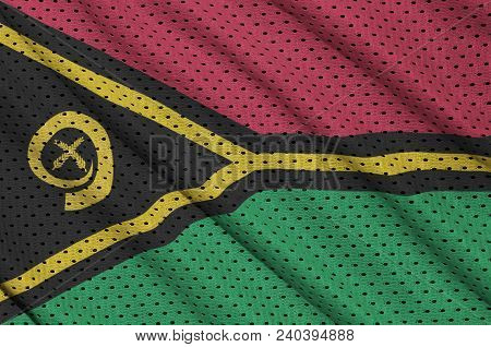 Vanuatu Flag Printed On A Polyester Nylon Sportswear Mesh Fabric With Some Folds