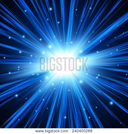 Blue Explosion Background With Rays, Vector Absrtact Illustration Eps10