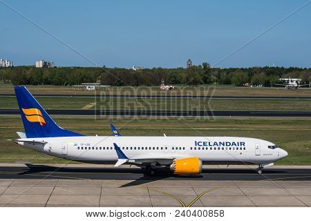 Berlin Germany - April 21. 2018: Icelandair Boeing 737 Max 8 At Berlin Tegel Airport