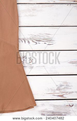 Women Vintage Skirt, Copy Space. Female Old-fashioned Dress On Wooden Background, Cropped Image.