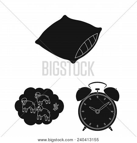 Rest And Sleep Black Icons In Set Collection For Design. Accessories And Comfort Vector Symbol Stock