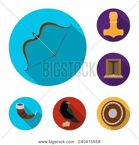 Vikings And Attributes Flat Icons In Set Collection For Design.old Norse Warrior Vector Symbol Stock
