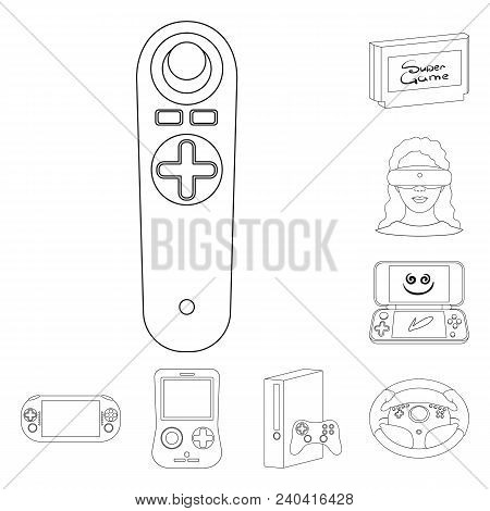Game Console And Virtual Reality Outline Icons In Set Collection For Design.game Gadgets Vector Symb