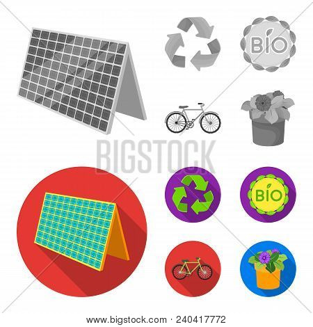 Bio Label, Eco Bike, Solar Panel, Recycling Sign.bio And Ecology Set Collection Icons In Monochrome,
