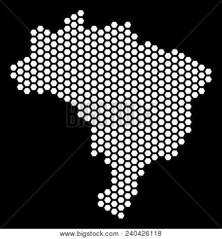 Hex Tile Brazil Map. Vector Geographic Plan On A Black Background. Abstract Brazil Map Collage Is Cr