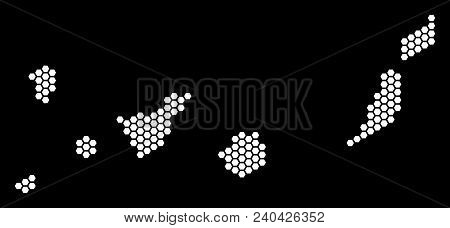 Hex-tile Canarian Spain Islands Map. Vector Territorial Plan On A Black Background. Abstract Canaria