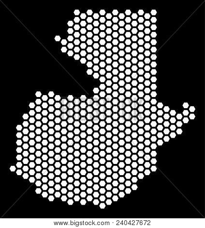 Hex-tile Guatemala Map. Vector Territory Scheme On A Black Background. Abstract Guatemala Map Concep