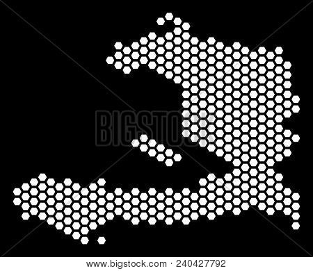 Hex-tile Haiti Map. Vector Geographic Plan On A Black Background. Abstract Haiti Map Composition Is 
