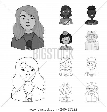 A Journalist With A Microphone With A Badge, A Teacher With A Pointer In Beads, A Stewardess In A Pi