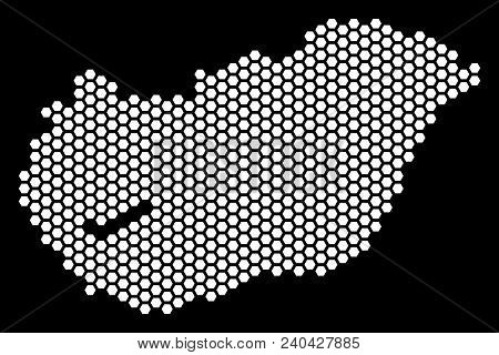 Hex-tile Hungary Map. Vector Territorial Scheme On A Black Background. Abstract Hungary Map Composit