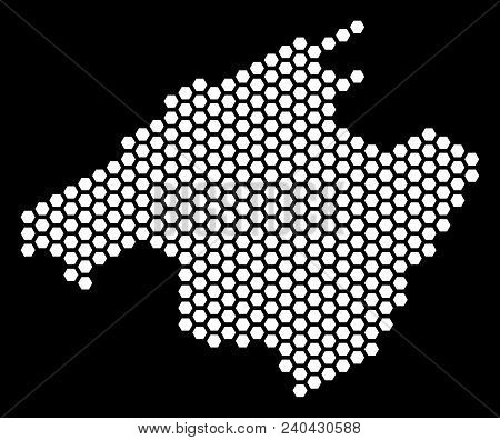 Hexagonal Spain Mallorca Island Map. Vector Territorial Scheme On A Black Background. Abstract Spain