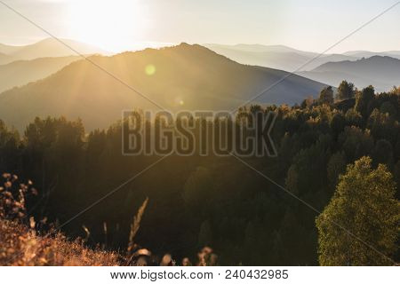 Beauty dawn in the mountains in Altay