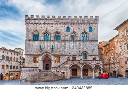 View Of Palazzo Dei Priori, Historical Building In The City Centre Of Perugia, Italy