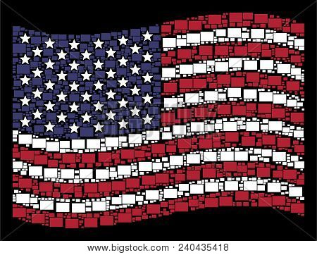 Filled Rectange Symbols Are Arranged Into Waving United States Flag Abstraction On A Dark Background