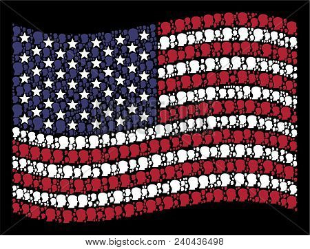 Man Head Profile Symbols Are Arranged Into Waving United States Flag Stylization On A Dark Backgroun