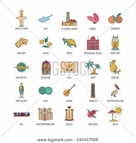Cyprus Icon Set. Cartoon Cyprus Set Vector For Web Design Isolated On White Background