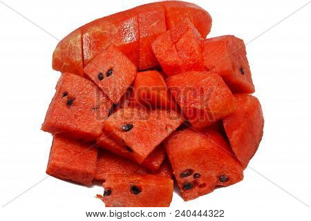 Sliced Of Watermelon Isolated On White Background. Top View (citrullus Lanatus)