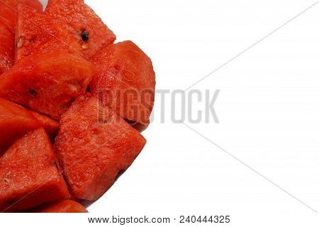 Sliced Of Watermelon Isolated On White Background. Top View (citrullus Lanatus)