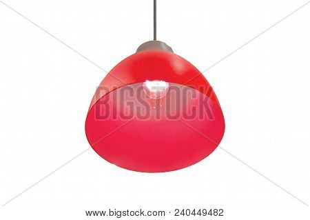 Chandelier-cauldron. Red Lamp Isolated On White Background. Decorative Bright Lampshade