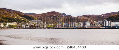 Norway, Hammerfest City, Panorama View Of The City On A Summer Day