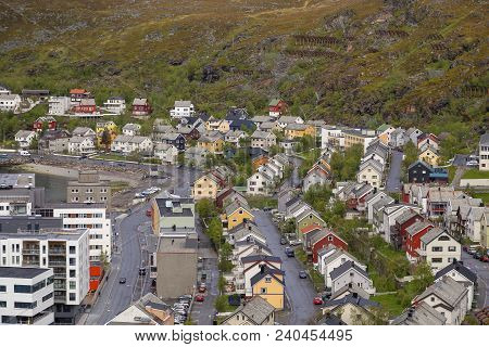Northern Norway, View Of Hammerfest City On A Summer Day