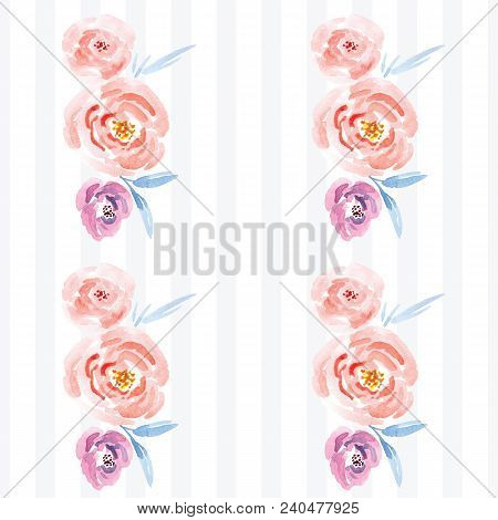 Hand-painted Watercolor Floral Rose Pattern. Illustration Of Decorative Floral Design For Wedding In