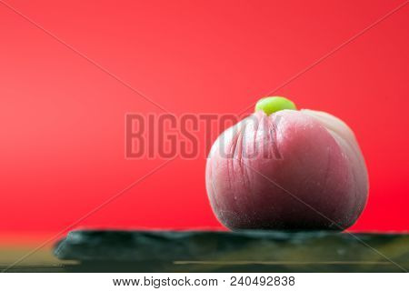 Japanese Traditional Confectionery Cake Wagashi Served On Plate