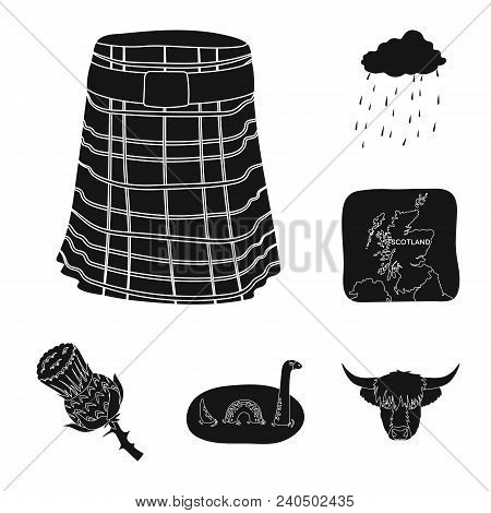 Country Scotland Black Icons In Set Collection For Design. Sightseeing, Culture And Tradition Vector