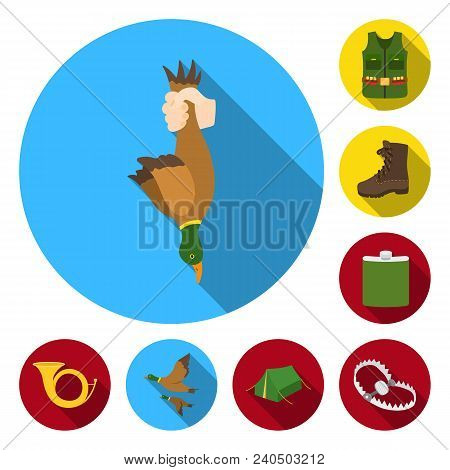Hunting And Trophy Flat Icons In Set Collection For Design. Hunting And Equipment Vector Symbol Stoc