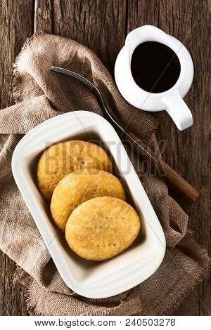 Chilean Sopaipilla Nortena (made With Pumpkin In The Dough) Deep-fried Pastry With Sweet Chancaca Ra