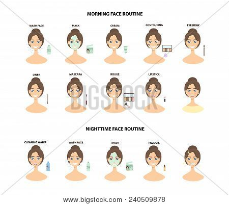 Make Up Steps. From Clening Face Till Full Face Makeup And Night Time.