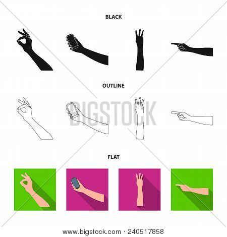 Sign Language Black, Flat, Outline Icons In Set Collection For Design.emotional Part Of Communicatio