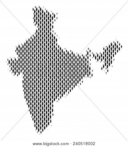 Demography India Map People. Population Vector Cartography Pattern Of India Map Created Of Men Items