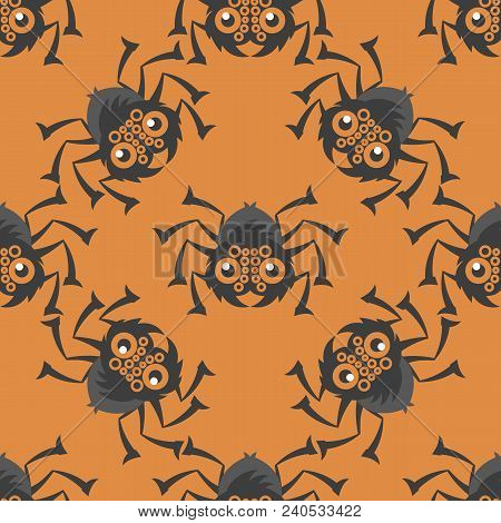 Spiders Of Halloween Seamless Pattern Of Orange Color
