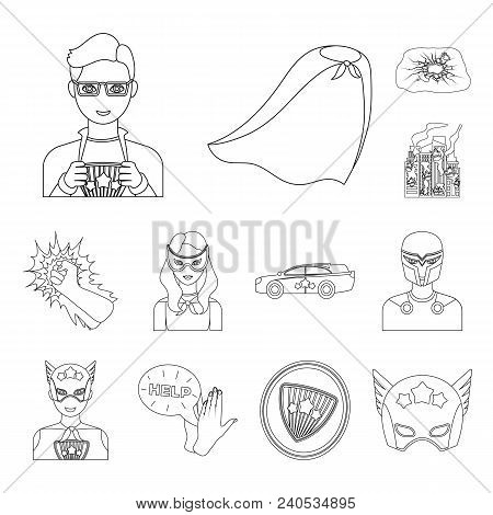 A Fantastic Superhero Outline Icons In Set Collection For Design. Superhero Equipment Vector Symbol 
